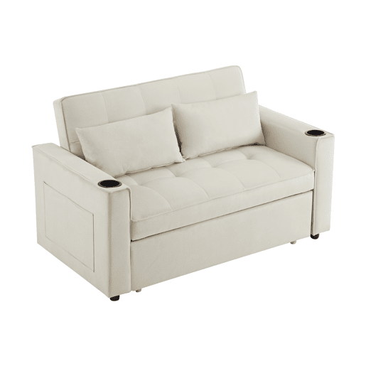 Sofá cama 2 lugares dobrável de veludo,bege
