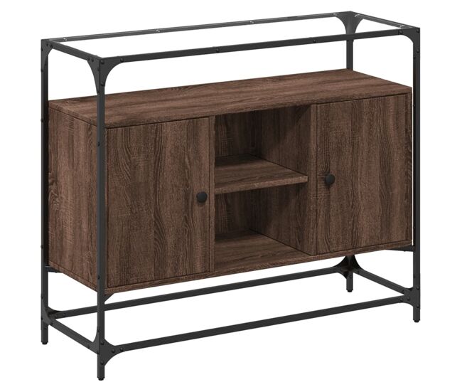 Vidaxl aparador cristal y madera ingeniería marrón roble 98x35x81 cm