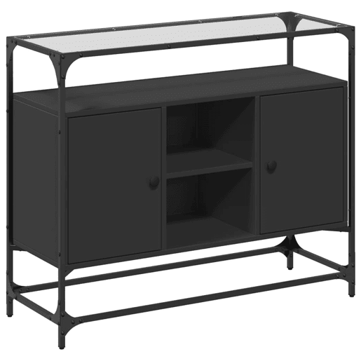 vidaXL Aparador c tampo de vidro 98x35x81 cm derivados madeira preto vidaXL Aparador c tampo de vidro 98x35x81 cm derivados madeira preto