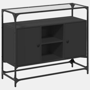 vidaXL Aparador c tampo de vidro 98x35x81 cm derivados madeira preto