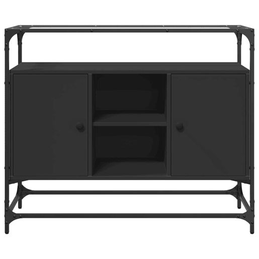 vidaXL Aparador c tampo de vidro 98x35x81 cm derivados madeira preto vidaXL Aparador c tampo de vidro 98x35x81 cm derivados madeira preto
