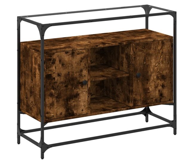 Vidaxl aparador cristal y madera ingeniería roble ahumado 98x35x81 cm