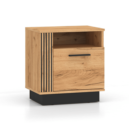 Mesa de cabeceira de 1 porta Solal em madeira e preto