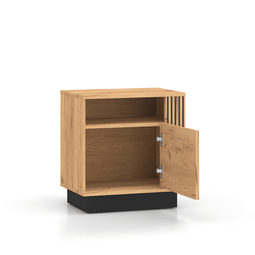 Mesa de cabeceira de 1 porta Solal em madeira e preto