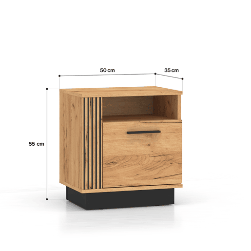 Mesa de cabeceira de 1 porta Solal em madeira e preto