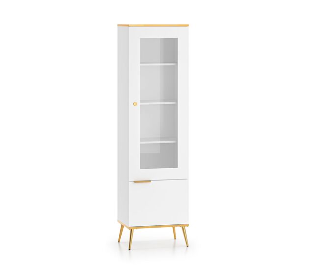 Vitrina 2 puertas zora blanca y dorada