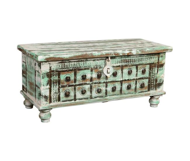 Baúl alexandra house living blanco verde madera de mango 42 x 45 x 98 cm acabado envejecido