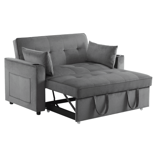 Sofá cama 2 lugares dobrável de veludo,cinzento