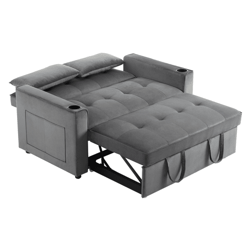 Sofá cama 2 lugares dobrável de veludo,cinzento