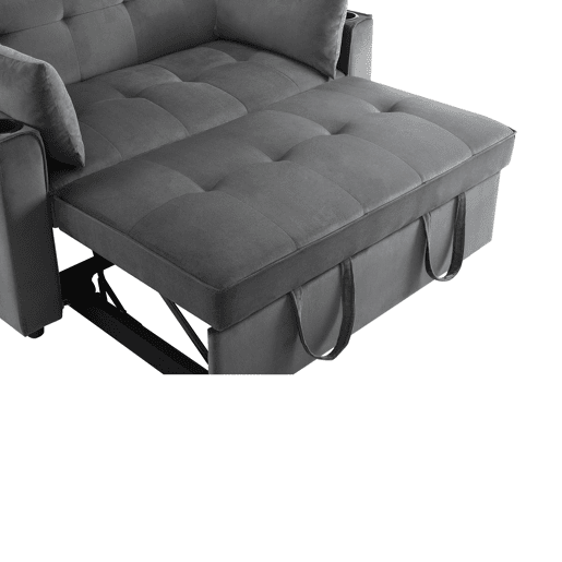 Sofá cama 2 lugares dobrável de veludo,cinzento