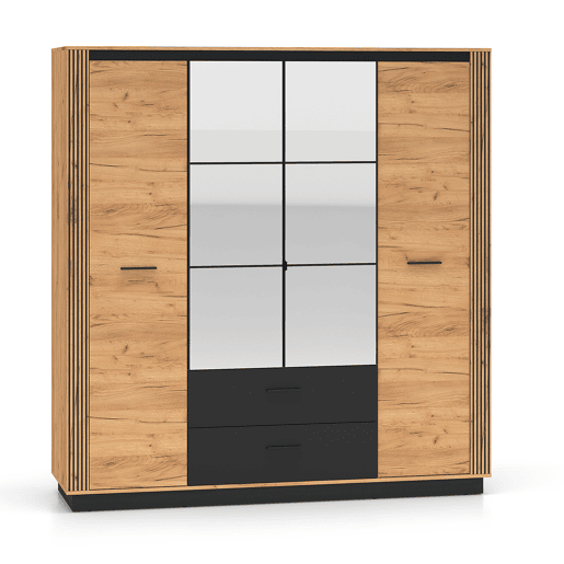 Roupeiro Solal madeira e preto com 4 portas e 2 gavetas