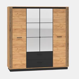 Roupeiro Solal madeira e preto com 4 portas e 2 gavetas