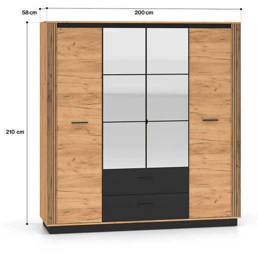 Roupeiro Solal madeira e preto com 4 portas e 2 gavetas