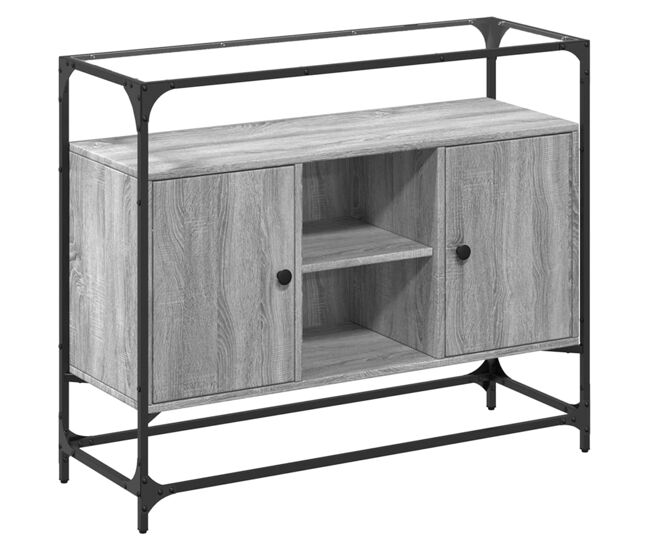 Vidaxl aparador cristal y madera ingeniería gris sonoma 98x35x81 cm