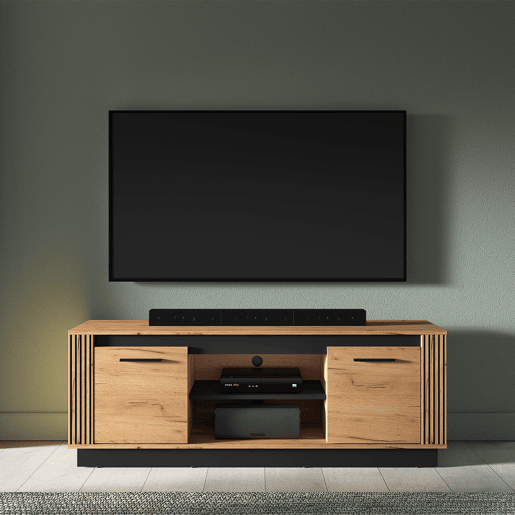 Suporte para TV 2 portas 150 cm Solal Madeira e Preto