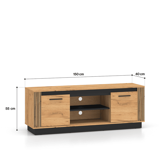 Suporte para TV 2 portas 150 cm Solal Madeira e Preto