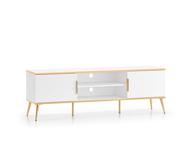 Mueble TV 2 puertas 160 cm Zora Blanco y Dorado