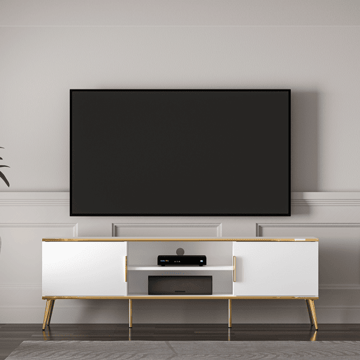 Suporte para televisor de 2 portas Zora 160 cm branco e dourado