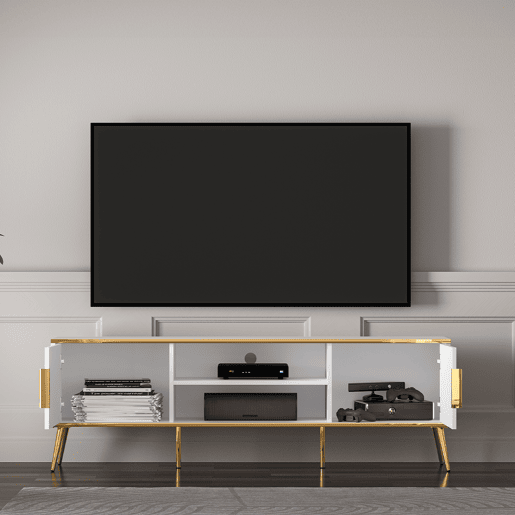 Suporte para televisor de 2 portas Zora 160 cm branco e dourado