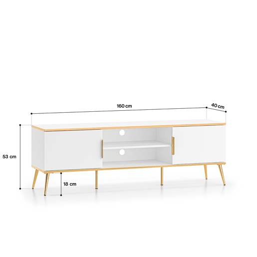 Suporte para televisor de 2 portas Zora 160 cm branco e dourado