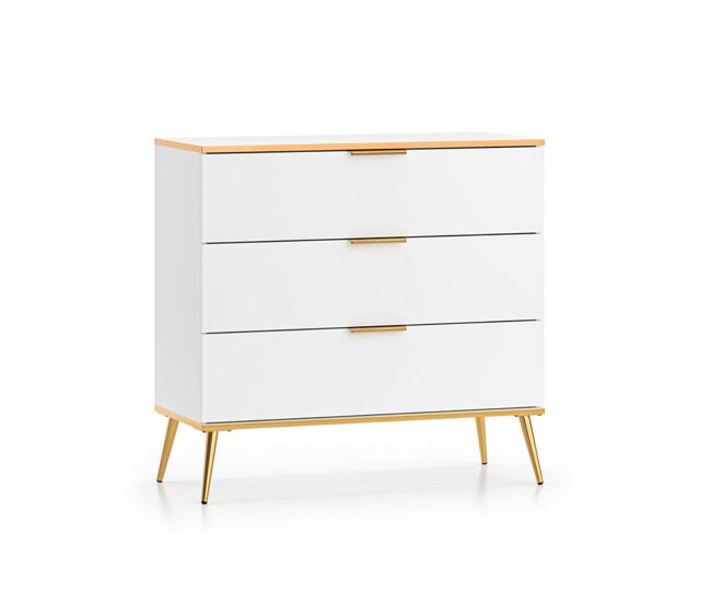 Cómoda 3 cajones Zora Blanco y Dorado