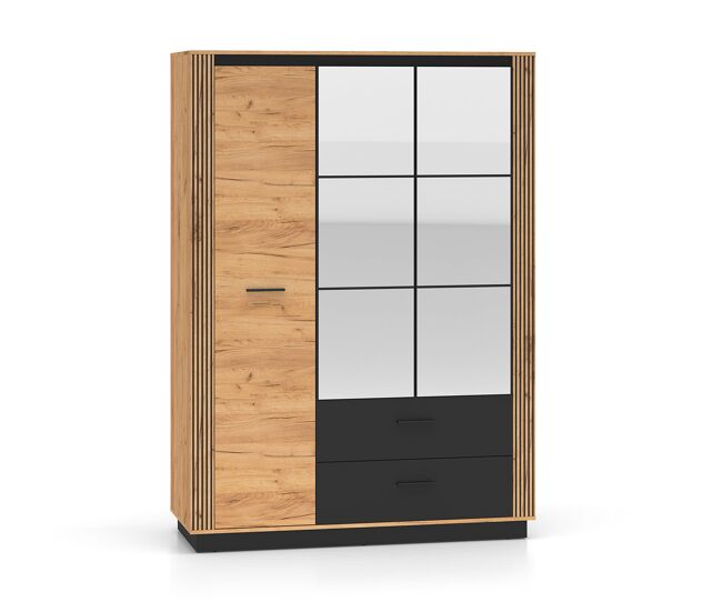 Armario 3 puertas 2 cajones solal madera y negro