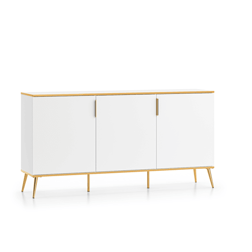Aparador de 3 portas Zora branco e dourado