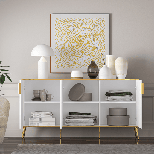 Aparador de 3 portas Zora branco e dourado