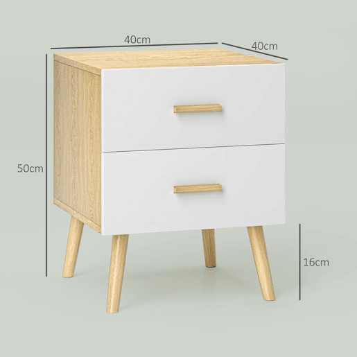 HOMCOM Mesas de Cabeceira de 2 Peças Mesas de Cabeceira para Dormitório com Gavetas e Puxadores de Bambu Mesas Auxiliares para Sala de Estar 40x40x50 cm Madeira