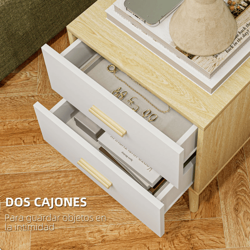 HOMCOM Mesas de Cabeceira de 2 Peças Mesas de Cabeceira para Dormitório com Gavetas e Puxadores de Bambu Mesas Auxiliares para Sala de Estar 40x40x50 cm Madeira