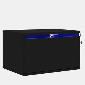 vidaXL Mesa de cabeceira de parede com luzes LED preto