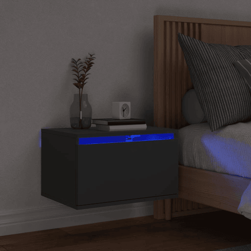 vidaXL Mesa de cabeceira de parede com luzes LED preto vidaXL Mesa de cabeceira de parede com luzes LED preto
