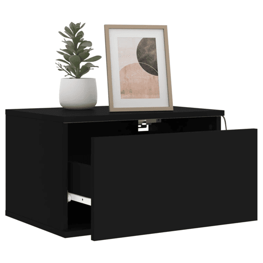 vidaXL Mesa de cabeceira de parede com luzes LED preto vidaXL Mesa de cabeceira de parede com luzes LED preto