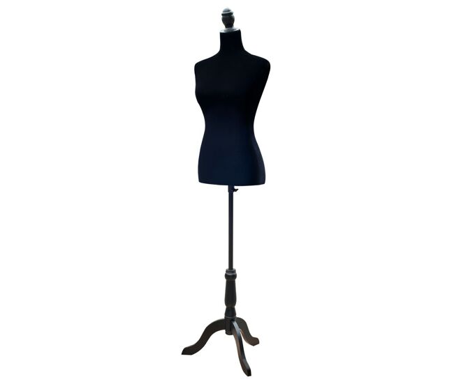 Homcom maniquí de costura maniquí mujer ajustable a 130-168 cm con trípode de madera 50 alfileres de colores para fotografía de moda exposición de prendas negro
