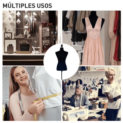 HOMCOM Manequim de Costura Feminino Manequim de Costura Ajustável a 130-168 cm com Tripé de Madeira para Fotografia de Moda Exposição de Roupas Preto