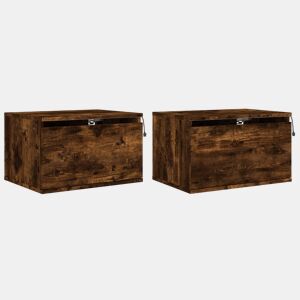 vidaXL Mesas de cabeceira de parede com luzes LED 2pcs carvalho fumado
