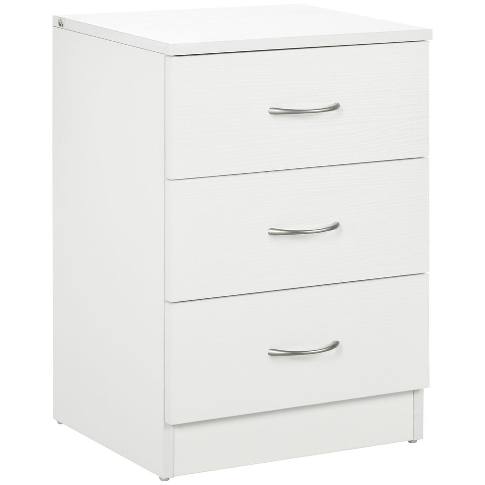 Homcom mesita de noche moderna mesilla de noche con 3 cajones mesita auxiliar para salón dormitorio carga 50 kg 40x35x58 cm blanco
