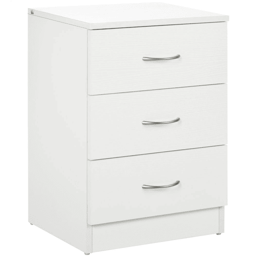 HOMCOM Mesa de Cabeceira Moderna Mesa de Cabeceira com 3 Gavetas e Puxadores de Alumínio para Dormitório 40x35x58 cm Branco