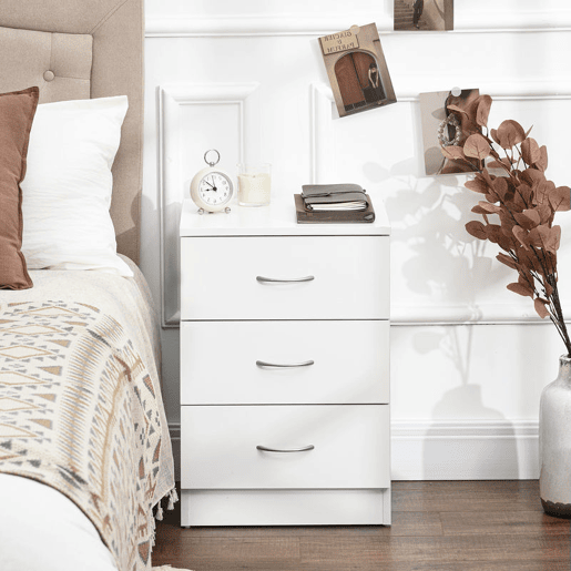 HOMCOM Mesa de Cabeceira Moderna Mesa de Cabeceira com 3 Gavetas e Puxadores de Alumínio para Dormitório 40x35x58 cm Branco