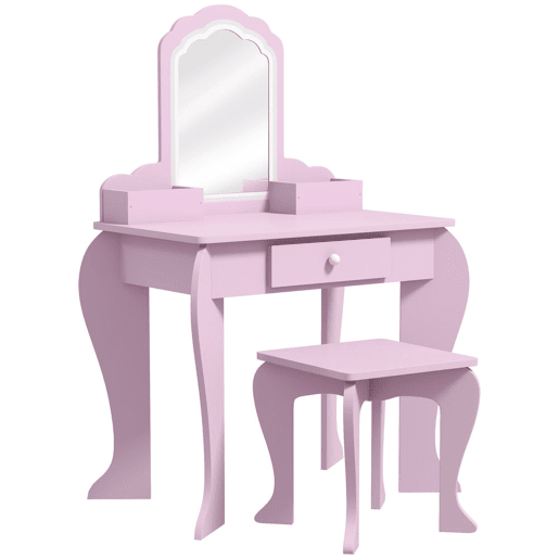 ZONEKIZ Toucador Infantil para Meninas e Meninos acima de 3 Anos Toucador de Maquilhagem com Banco e Espelho Toucador para Meninas com Gaveta e Caixas de Arrumação em Forma de Nuvem Rosa