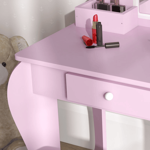 ZONEKIZ Toucador Infantil para Meninas e Meninos acima de 3 Anos Toucador de Maquilhagem com Banco e Espelho Toucador para Meninas com Gaveta e Caixas de Arrumação em Forma de Nuvem Rosa