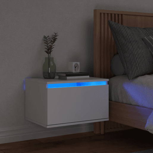 vidaXL Mesa de cabeceira de parede com luzes LED branco vidaXL Mesa de cabeceira de parede com luzes LED branco