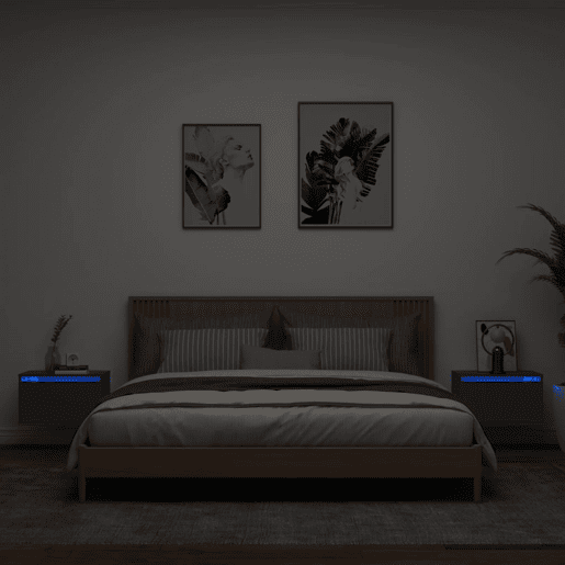 vidaXL Mesas de cabeceira de parede com luzes LED 2 pcs preto vidaXL Mesas de cabeceira de parede com luzes LED 2 pcs preto