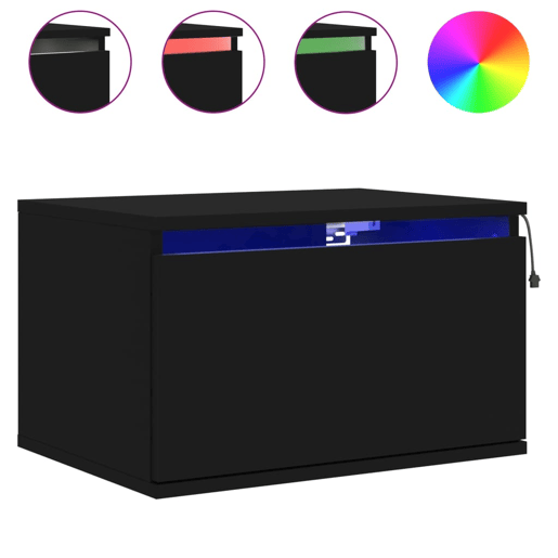 vidaXL Mesas de cabeceira de parede com luzes LED 2 pcs preto vidaXL Mesas de cabeceira de parede com luzes LED 2 pcs preto