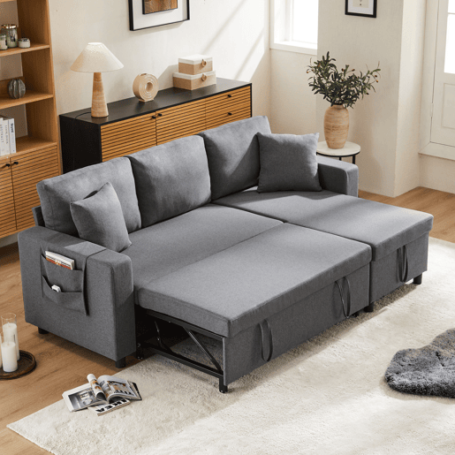 Chaise longue reversível conversível em cama de linho,cinza escuro Chaise longue reversível conversível em cama de linho,cinza escuro