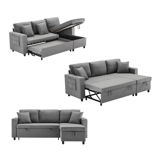Chaise longue reversível conversível em cama de linho,cinza escuro Chaise longue reversível conversível em cama de linho,cinza escuro