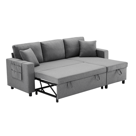 Chaise longue reversível conversível em cama de linho,cinza escuro Chaise longue reversível conversível em cama de linho,cinza escuro