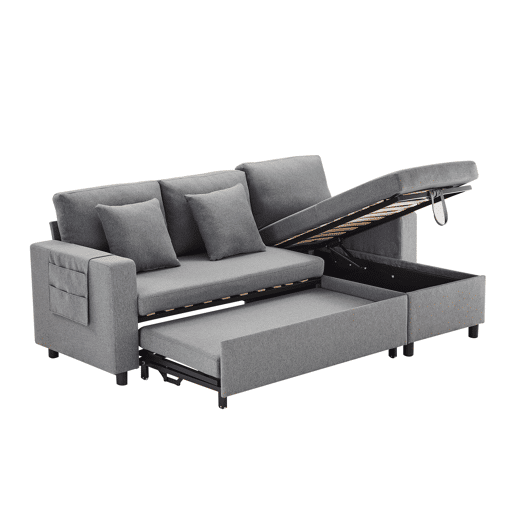 Chaise longue reversível conversível em cama de linho,cinza escuro Chaise longue reversível conversível em cama de linho,cinza escuro