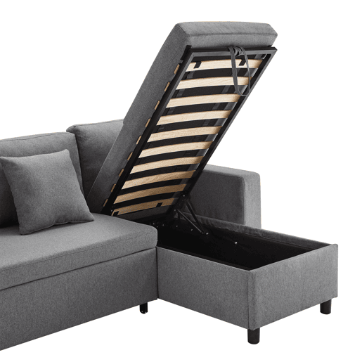 Chaise longue reversível conversível em cama de linho,cinza escuro Chaise longue reversível conversível em cama de linho,cinza escuro