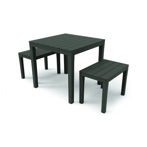 Conjunto Lounge Externo Dkabash, Composição de Jardim com 1 Mesa Quadrada e 2 Bancos, Lounge Interno e Externo da Pic Nic, 100% Fabricado na Itália, Antracite
